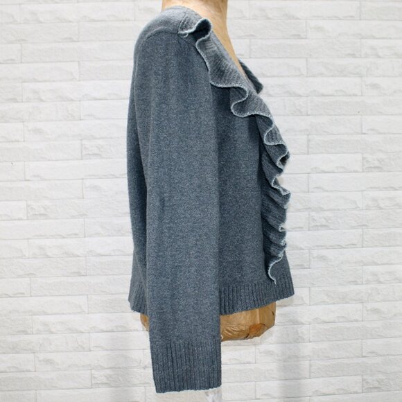 LC LAUREN CONRAD Cardigan Ruffled Front Feminine Sweater Slate Gray Grey X-Large - Picture 3 of 14